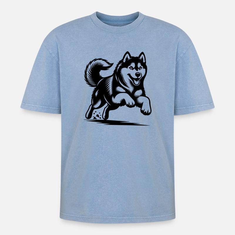 Siberian Husky - Oversized Unisex Premium Acid-Washed T-Shirt - acid washed blue