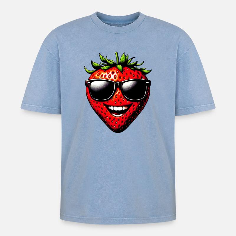 Erdbeere mit Sonnenbrille - Oversized Unisex Premium Acid-Washed T-Shirt - Blau Acid Wash
