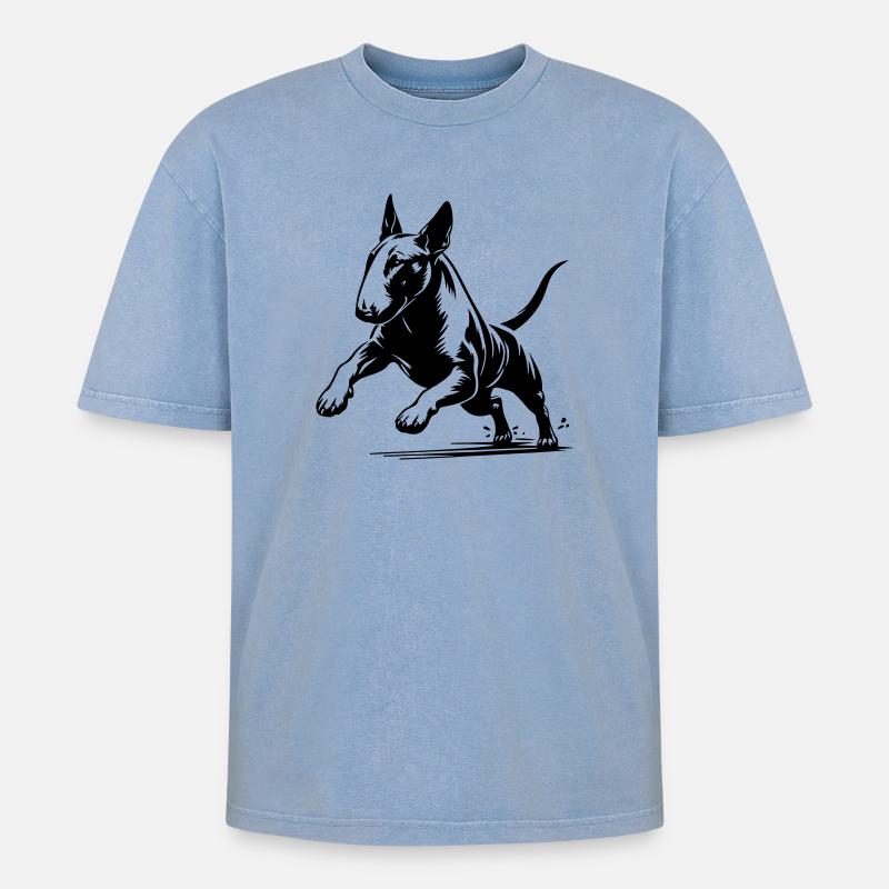 Bullterrier - Oversized Unisex Premium Acid-Washed T-Shirt - Blau Acid Wash