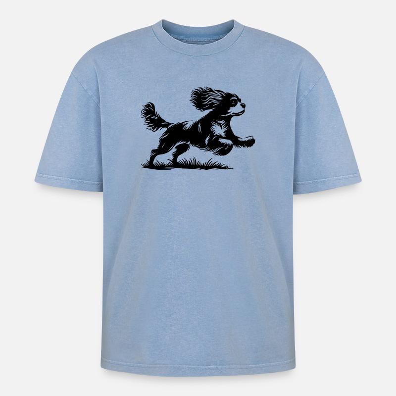 Cavalier King Charles Spaniel - T-shirt Premium unisexe oversize acid-washed - bleu délavé acide