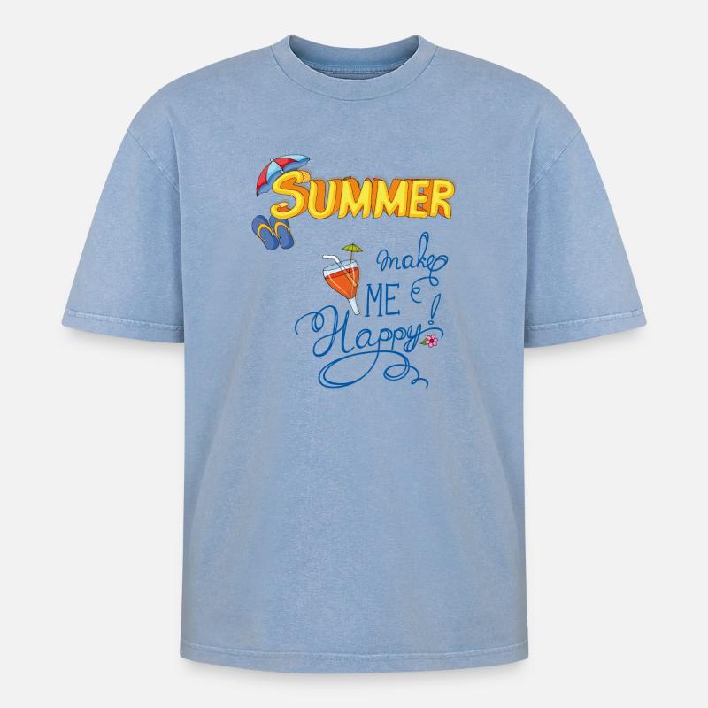 Summertime - Oversized Unisex Premium Acid-Washed T-Shirt - Blau Acid Wash