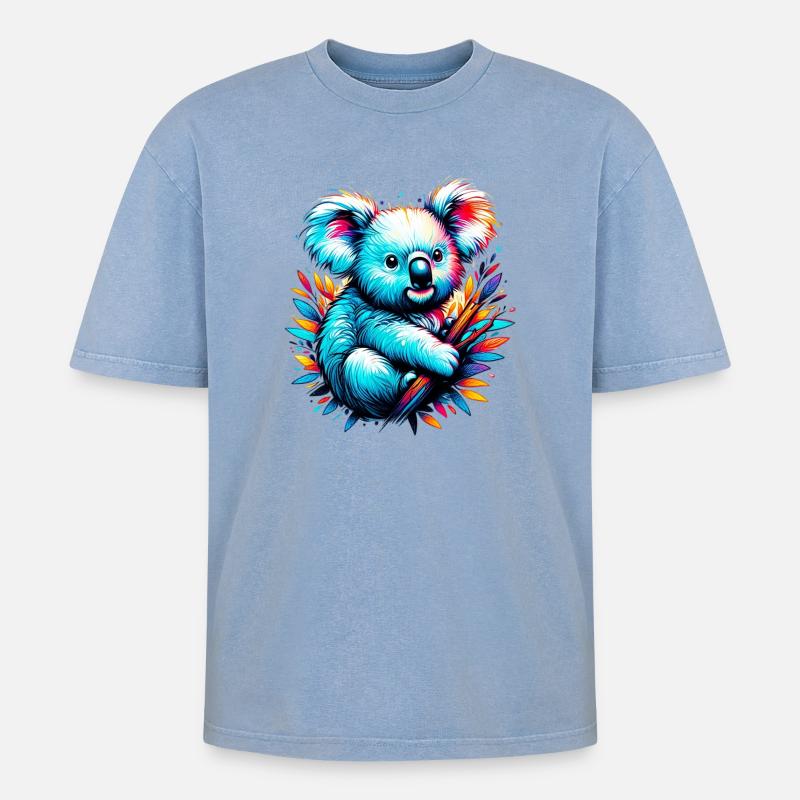 Koala - Oversized Unisex Premium Acid-Washed T-Shirt - Blau Acid Wash