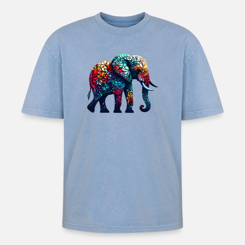 Elephant - Oversized Unisex Premium Acid-Washed T-Shirt - acid washed blue