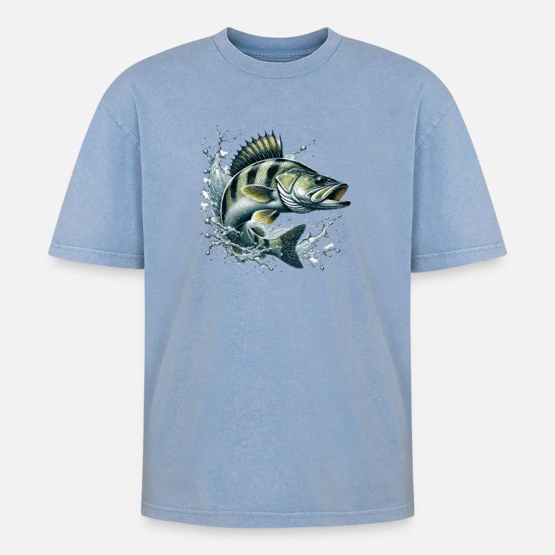 Zander - Oversized Unisex Premium Acid-Washed T-Shirt - Blau Acid Wash