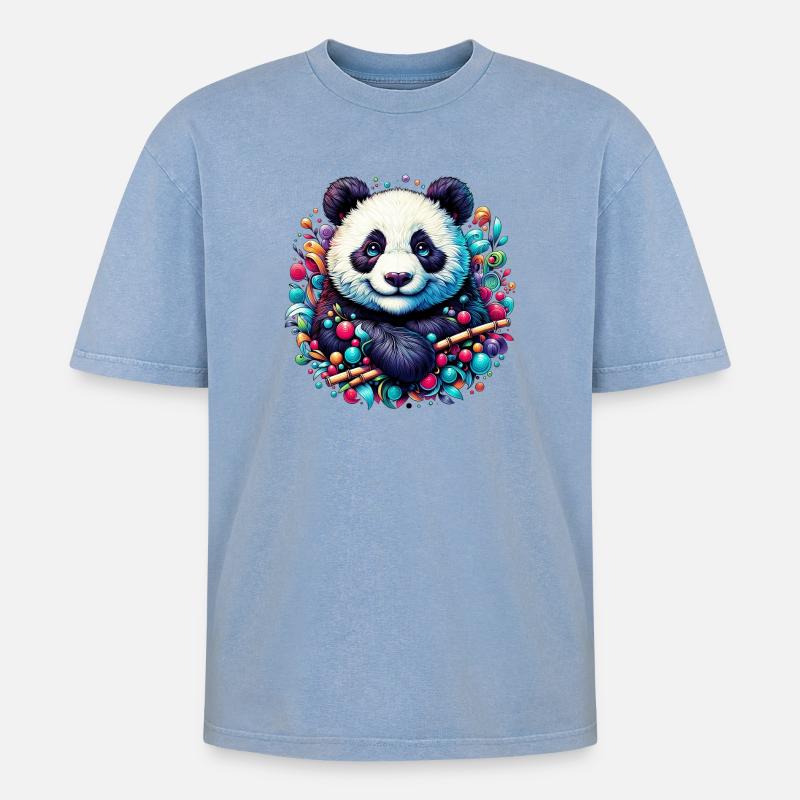 Panda - Oversized Unisex Premium Acid-Washed T-Shirt - Blau Acid Wash