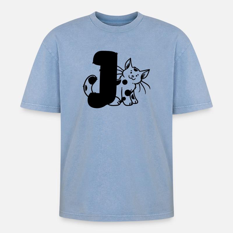Lettre Chat J - T-shirt Premium unisexe oversize acid-washed - bleu délavé acide