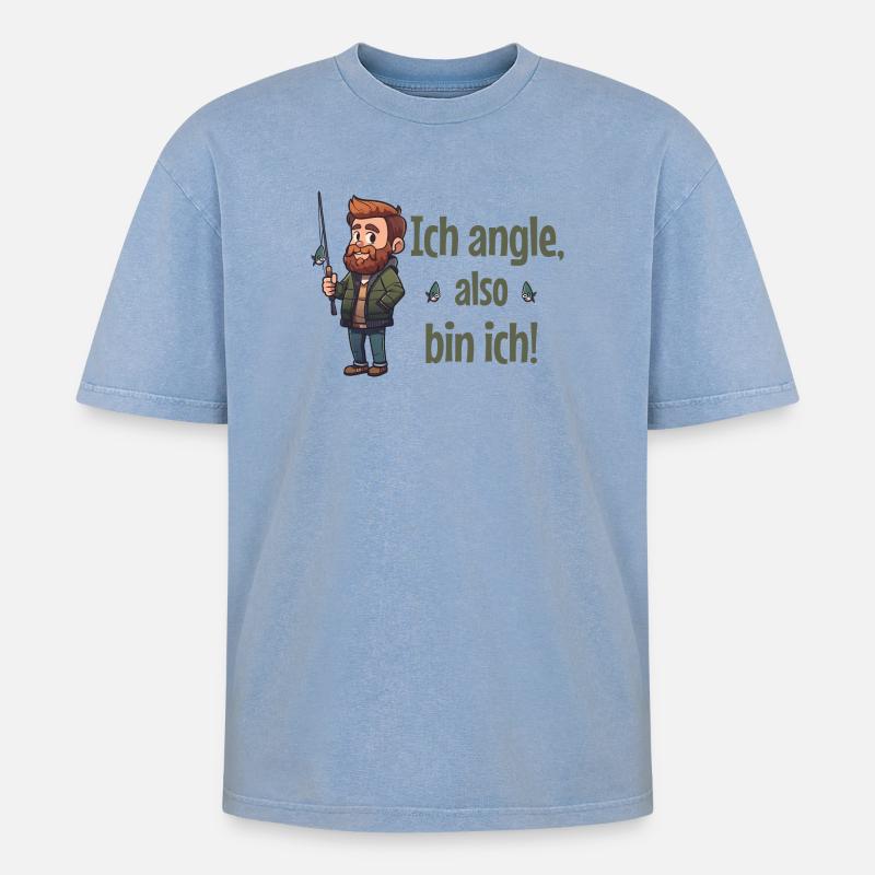 Ich angle, also bin ich! - Angler - Oversized Unisex Premium Acid-Washed T-Shirt - Blau Acid Wash