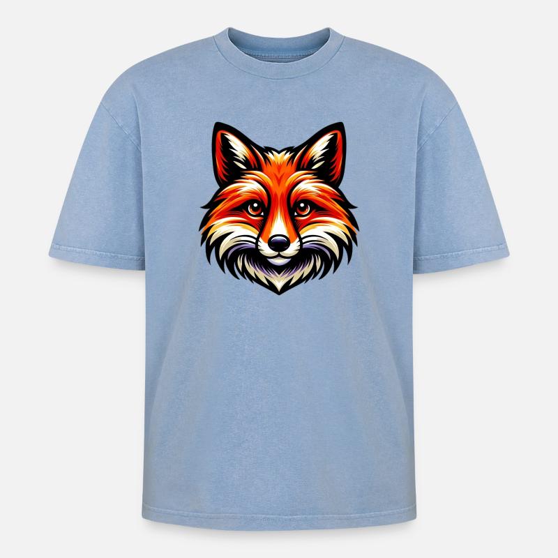 Fuchs - Oversized Unisex Premium Acid-Washed T-Shirt - Blau Acid Wash