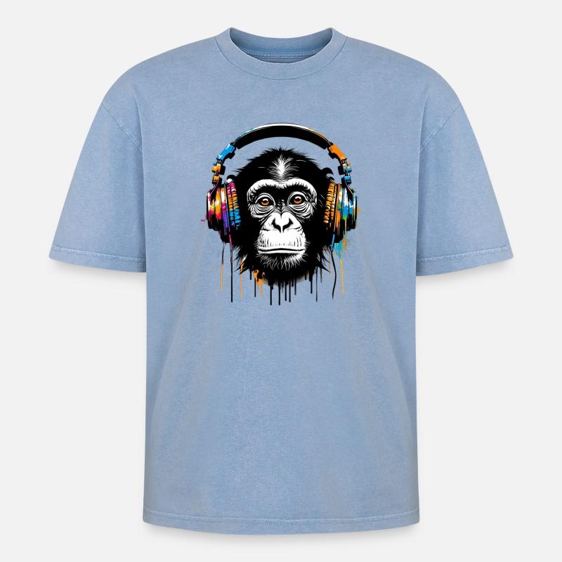 Affe - Oversized Unisex Premium Acid-Washed T-Shirt - Blau Acid Wash