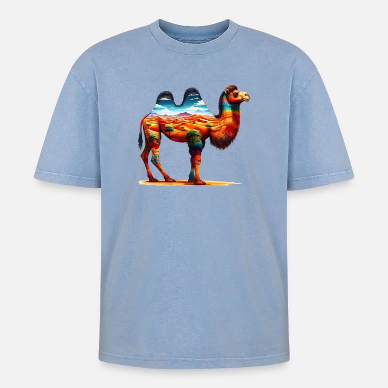 Kamel - Oversized Unisex Premium Acid-Washed T-Shirt - Blau Acid Wash