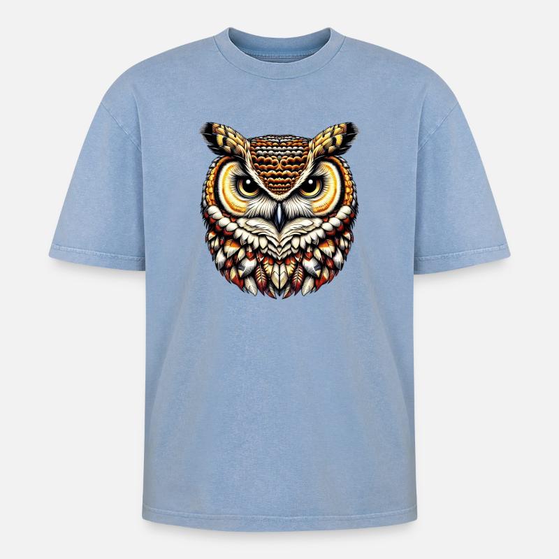 Eule - Oversized Unisex Premium Acid-Washed T-Shirt - Blau Acid Wash