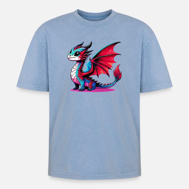 Drache - Oversized Unisex Premium Acid-Washed T-Shirt - Blau Acid Wash