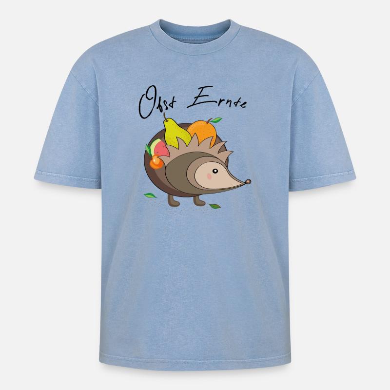 Obst Ernte Igel - Oversized Unisex Premium Acid-Washed T-Shirt - Blau Acid Wash
