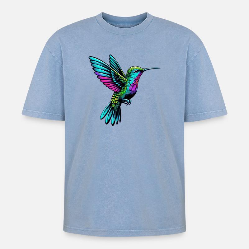 Kolibri - Oversized Unisex Premium Acid-Washed T-Shirt - Blau Acid Wash