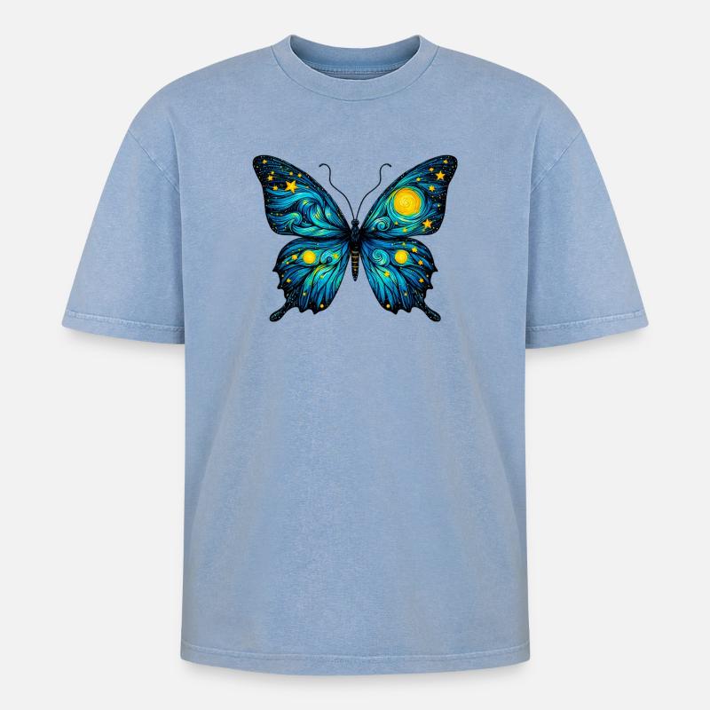 Papillon - T-shirt Premium unisexe oversize acid-washed - bleu délavé acide