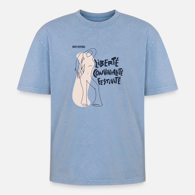 Fühl dich frei Mädchen - Oversized Unisex Premium Acid-Washed T-Shirt - Blau Acid Wash
