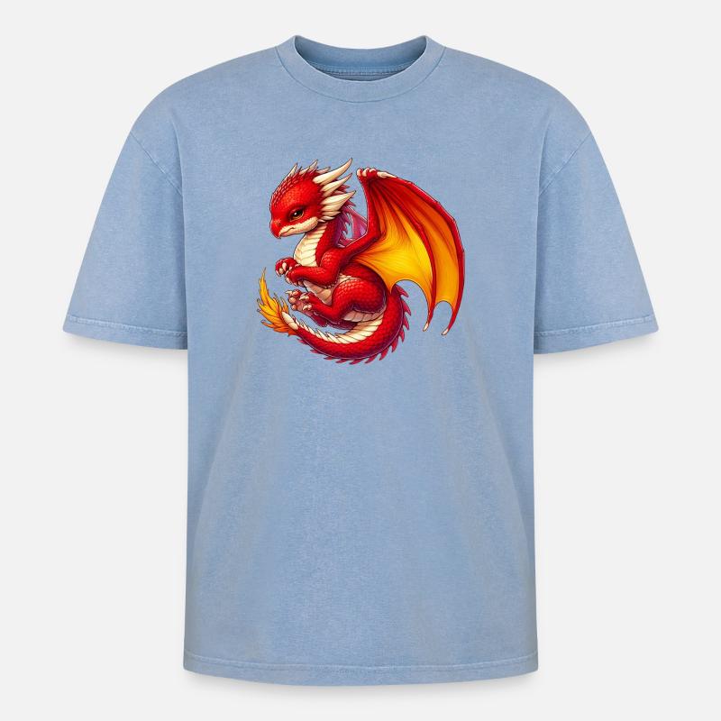 Drache - Oversized Unisex Premium Acid-Washed T-Shirt - Blau Acid Wash