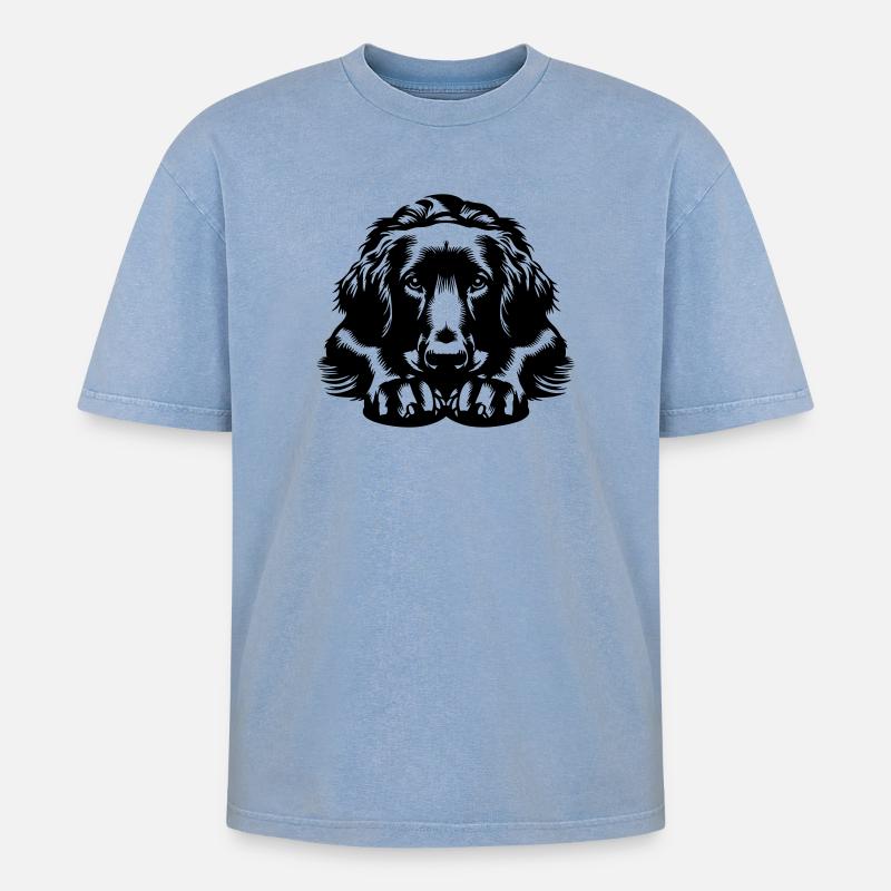 Flat-coated Retriever - Oversized Unisex Premium Acid-Washed T-Shirt - Blau Acid Wash
