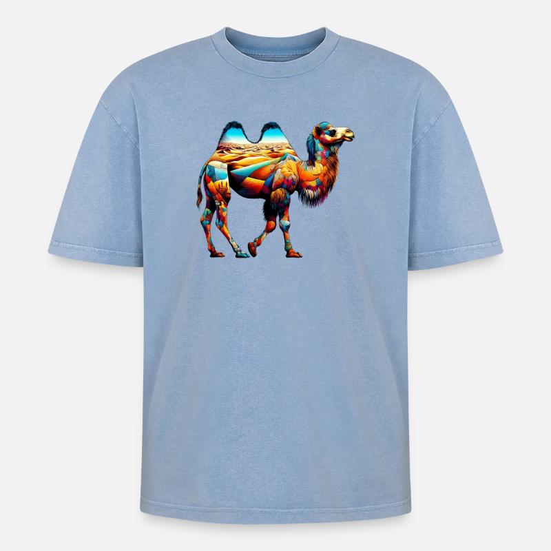 Kamel - Oversized Unisex Premium Acid-Washed T-Shirt - Blau Acid Wash