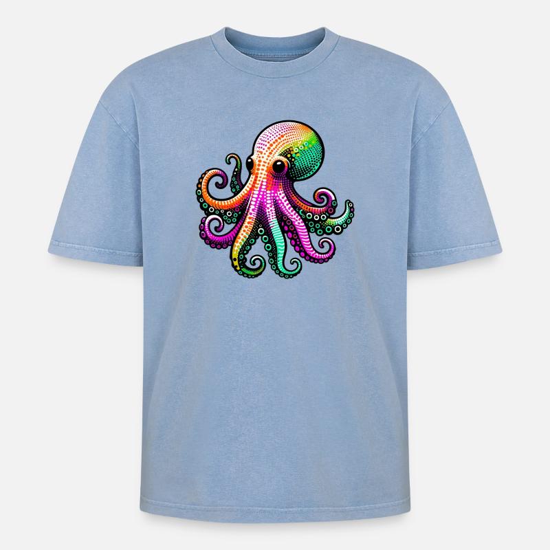 Pieuvre - T-shirt Premium unisexe oversize acid-washed - bleu délavé acide