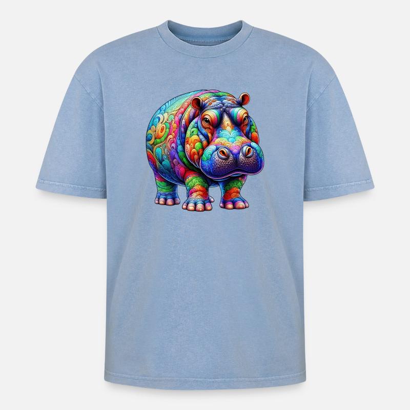 Nilpferd - Oversized Unisex Premium Acid-Washed T-Shirt - Blau Acid Wash