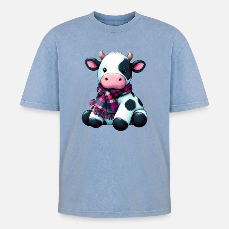 Kuh - Oversized Unisex Premium Acid-Washed T-Shirt - Blau Acid Wash