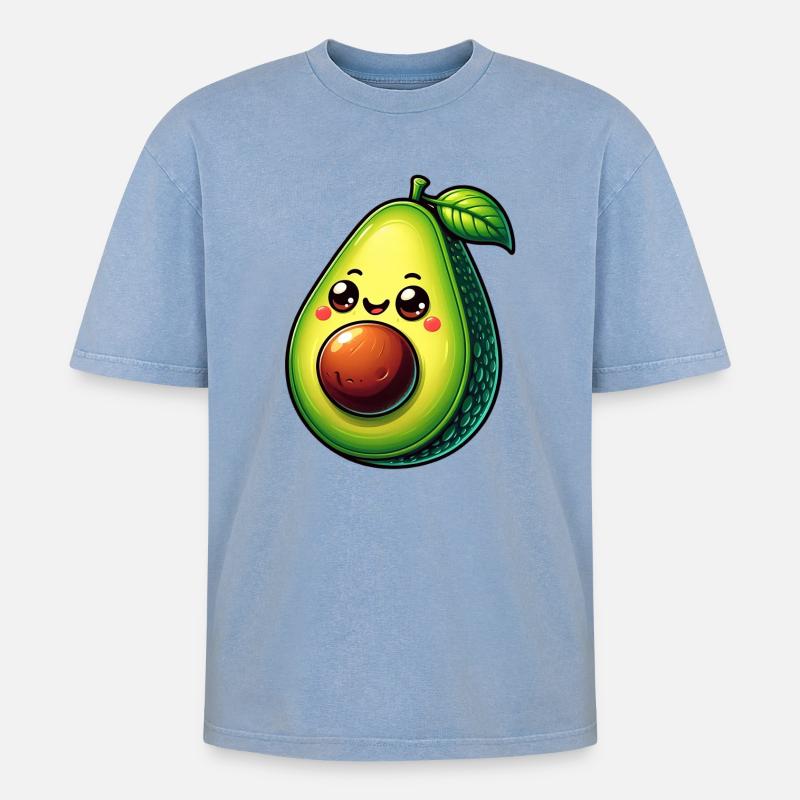Avocado - Oversized Unisex Premium Acid-Washed T-Shirt - Blau Acid Wash