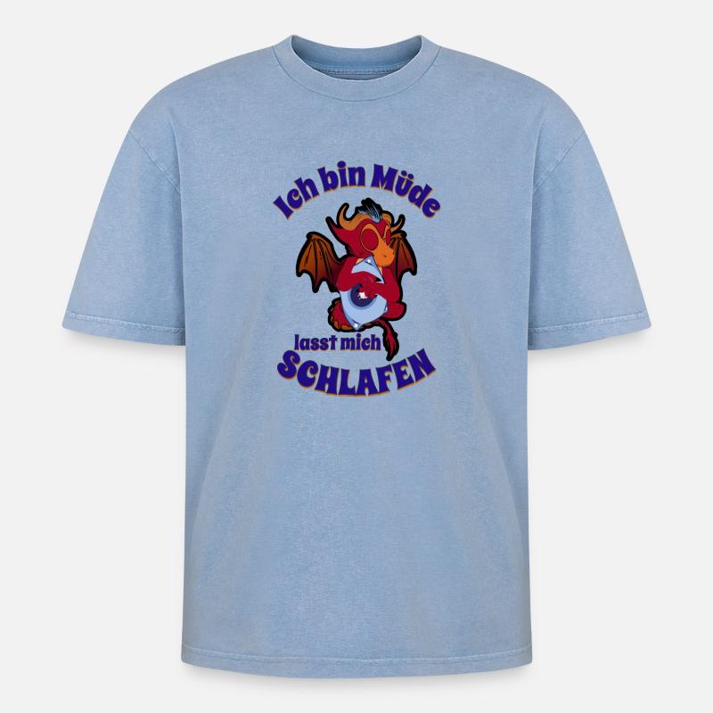 Schlafender Drache - Oversized Unisex Premium Acid-Washed T-Shirt - Blau Acid Wash