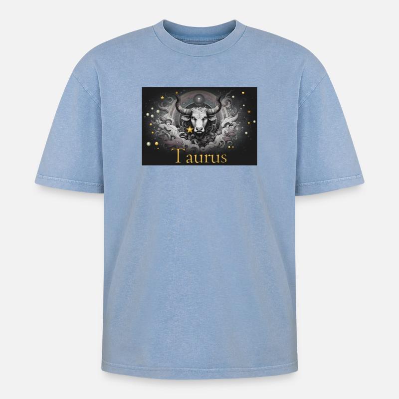Taurus Sternzeichen Sternzeichen Stier  - Oversized Unisex Premium Acid-Washed T-Shirt - Blau Acid Wash