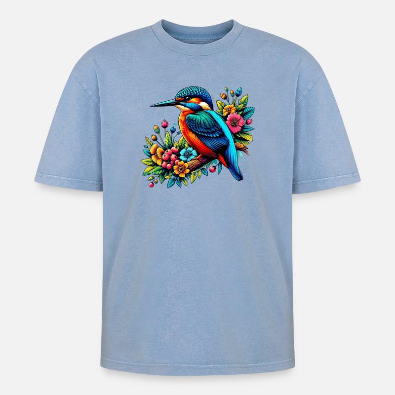 Eisvogel - Oversized Unisex Premium Acid-Washed T-Shirt - Blau Acid Wash
