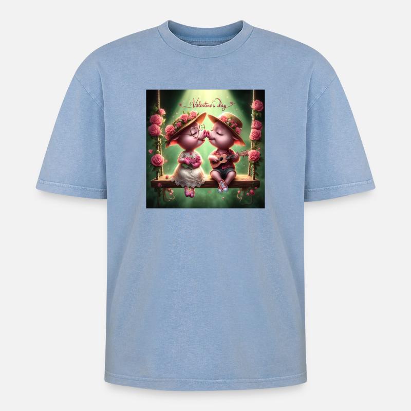 Saint Valentin - T-shirt Premium unisexe oversize acid-washed - bleu délavé acide