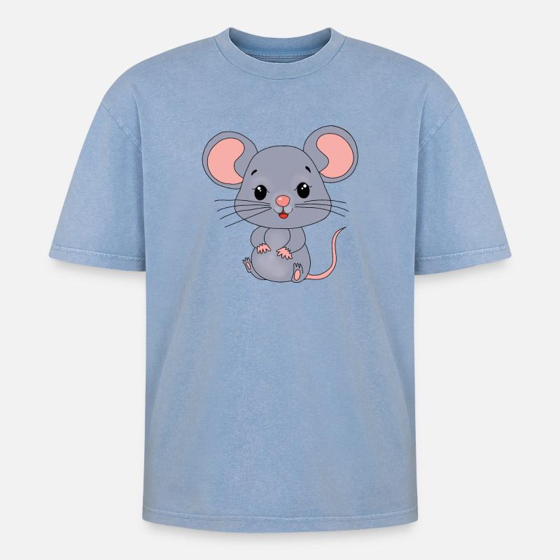 Maus Mäuse - Oversized Unisex Premium Acid-Washed T-Shirt - Blau Acid Wash