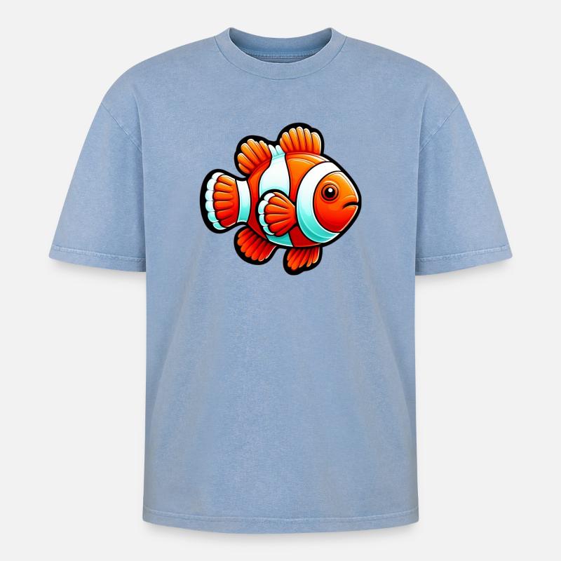 Clownfisch - Oversized Unisex Premium Acid-Washed T-Shirt - Blau Acid Wash