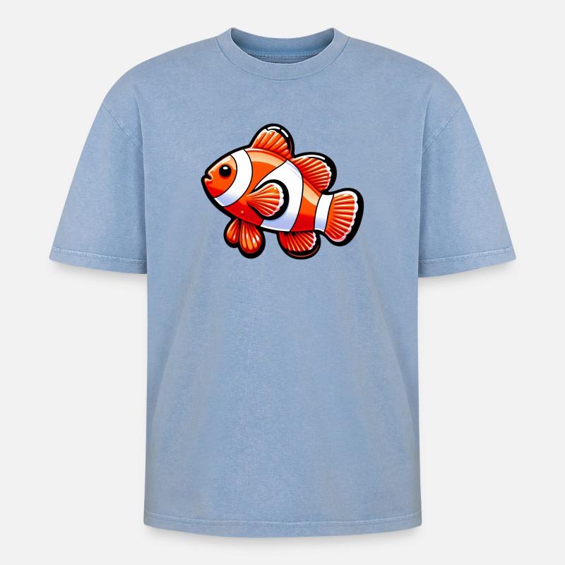 Clownfisch - Oversized Unisex Premium Acid-Washed T-Shirt - Blau Acid Wash