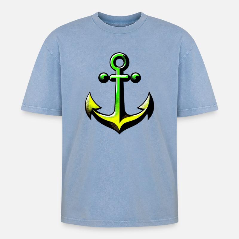 Ein Anker - Oversized Unisex Premium Acid-Washed T-Shirt - Blau Acid Wash