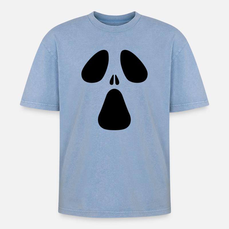 AC Designs Halloween Ghost Face - T-shirt Premium unisexe oversize acid-washed - bleu délavé acide