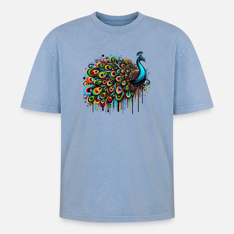 Pfau - Oversized Unisex Premium Acid-Washed T-Shirt - Blau Acid Wash