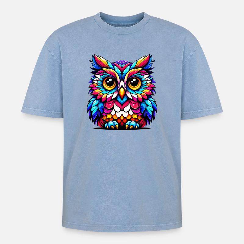 Eule - Oversized Unisex Premium Acid-Washed T-Shirt - Blau Acid Wash