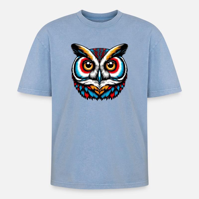 Eule - Oversized Unisex Premium Acid-Washed T-Shirt - Blau Acid Wash