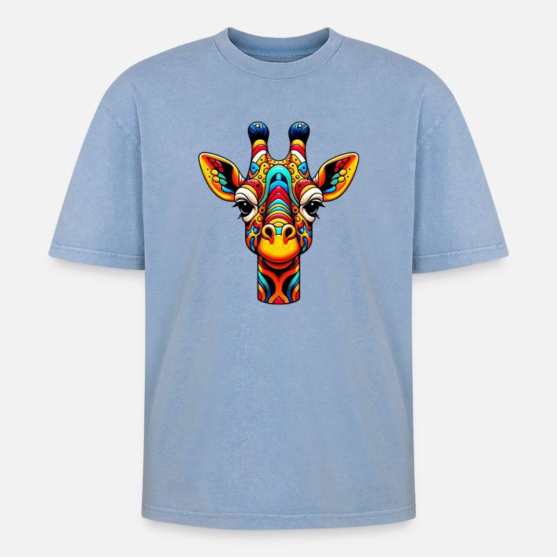 Giraffe - Oversized Unisex Premium Acid-Washed T-Shirt - Blau Acid Wash