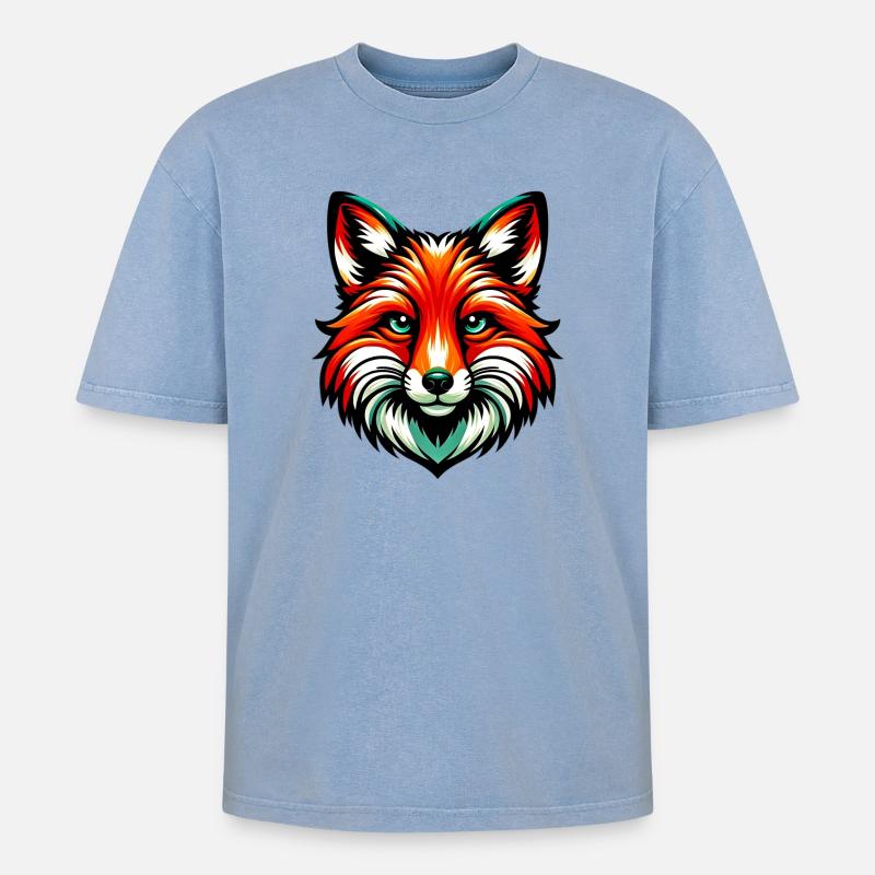 Fuchs - Oversized Unisex Premium Acid-Washed T-Shirt - Blau Acid Wash