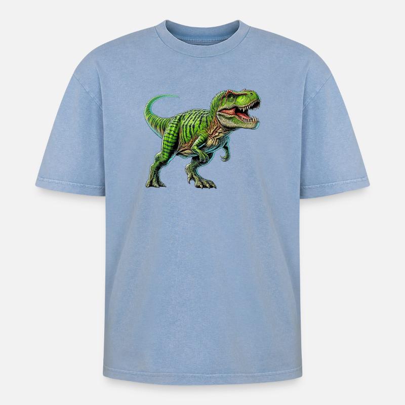 Dinosaurier - Oversized Unisex Premium Acid-Washed T-Shirt - Blau Acid Wash