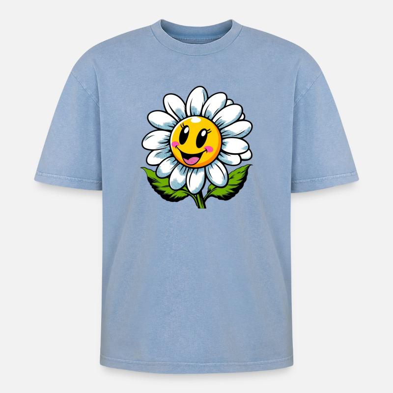 Gänseblümchen - Oversized Unisex Premium Acid-Washed T-Shirt - Blau Acid Wash