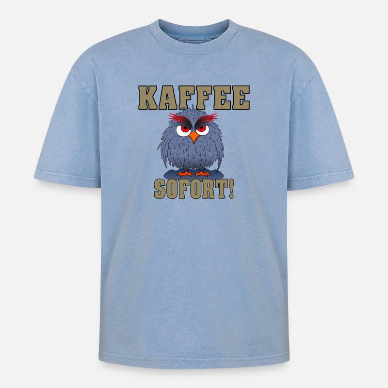 Eule Sofort Kaffee - Oversized Unisex Premium Acid-Washed T-Shirt - Blau Acid Wash