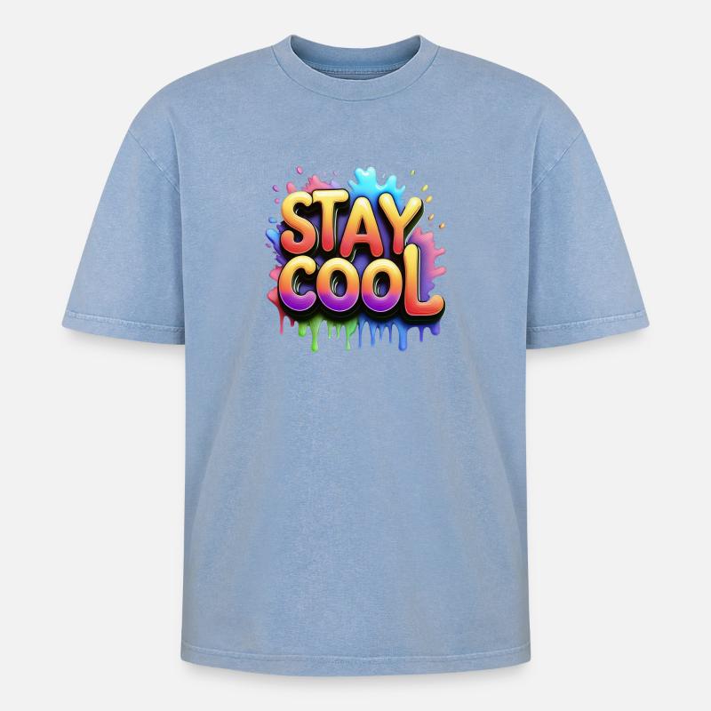 Stay cool text 3d - Oversized Unisex Premium Acid-Washed T-Shirt - Blau Acid Wash