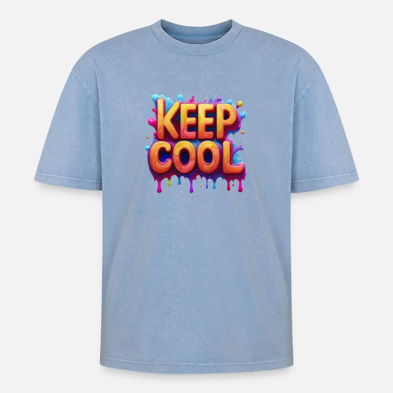 keep cool text in 3d - Oversized Unisex Premium Acid-Washed T-Shirt - Blau Acid Wash