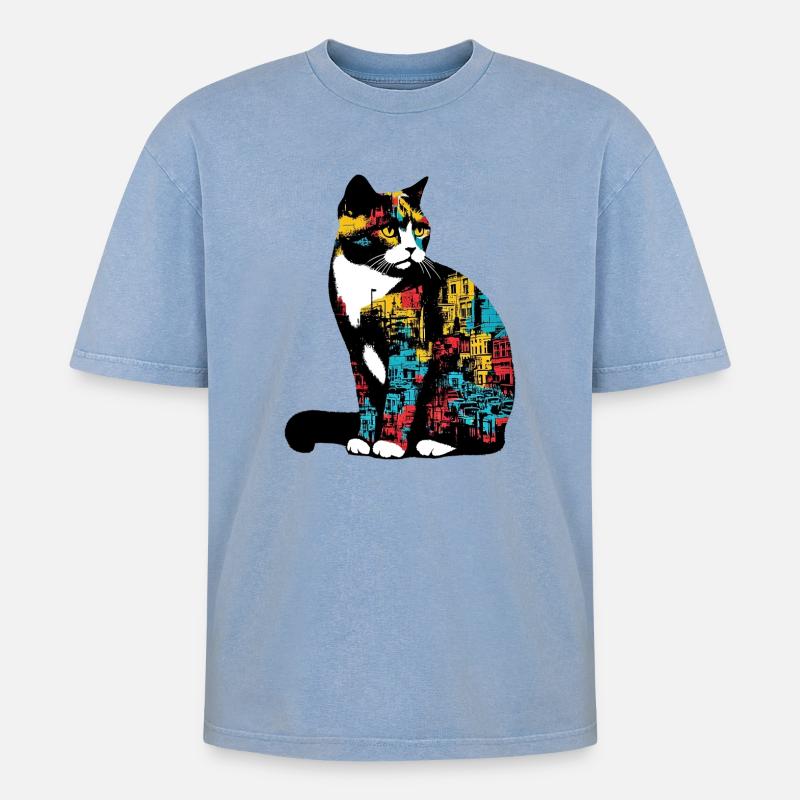 Chat - T-shirt Premium unisexe oversize acid-washed - bleu délavé acide