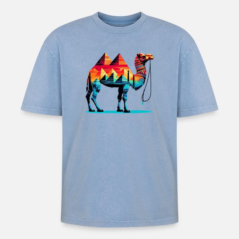 Kamel - Oversized Unisex Premium Acid-Washed T-Shirt - Blau Acid Wash