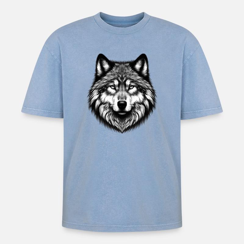 Wolf - Oversized Unisex Premium Acid-Washed T-Shirt - Blau Acid Wash