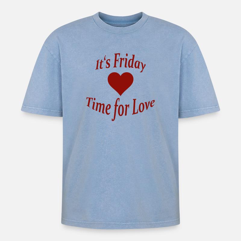 FRIDAY - Oversized Unisex Premium Acid-Washed T-Shirt - Blau Acid Wash